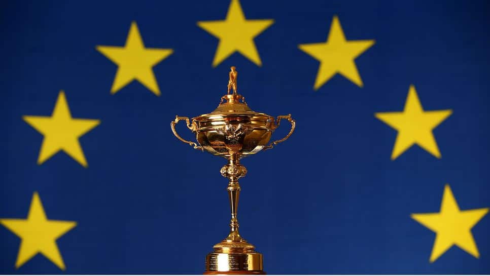 Ryder Cup Trophy With European Flag In The Backgrounds